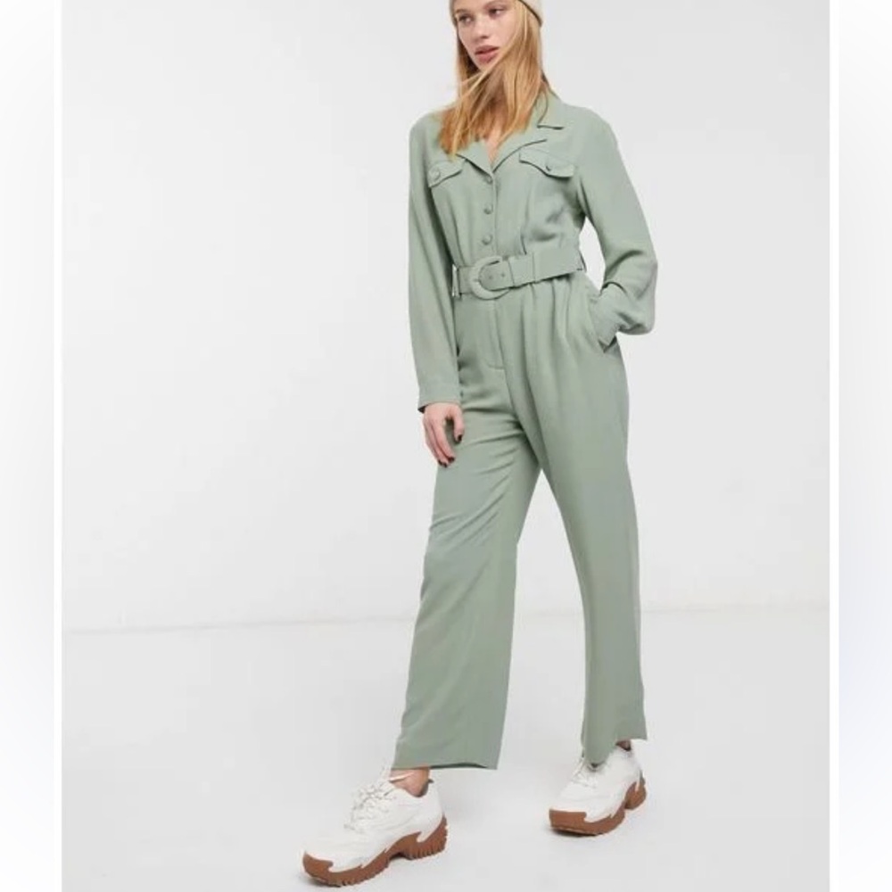NWT & Other Stories Long Sleeve Belted Sage Green Women's Jumpsuit 10
